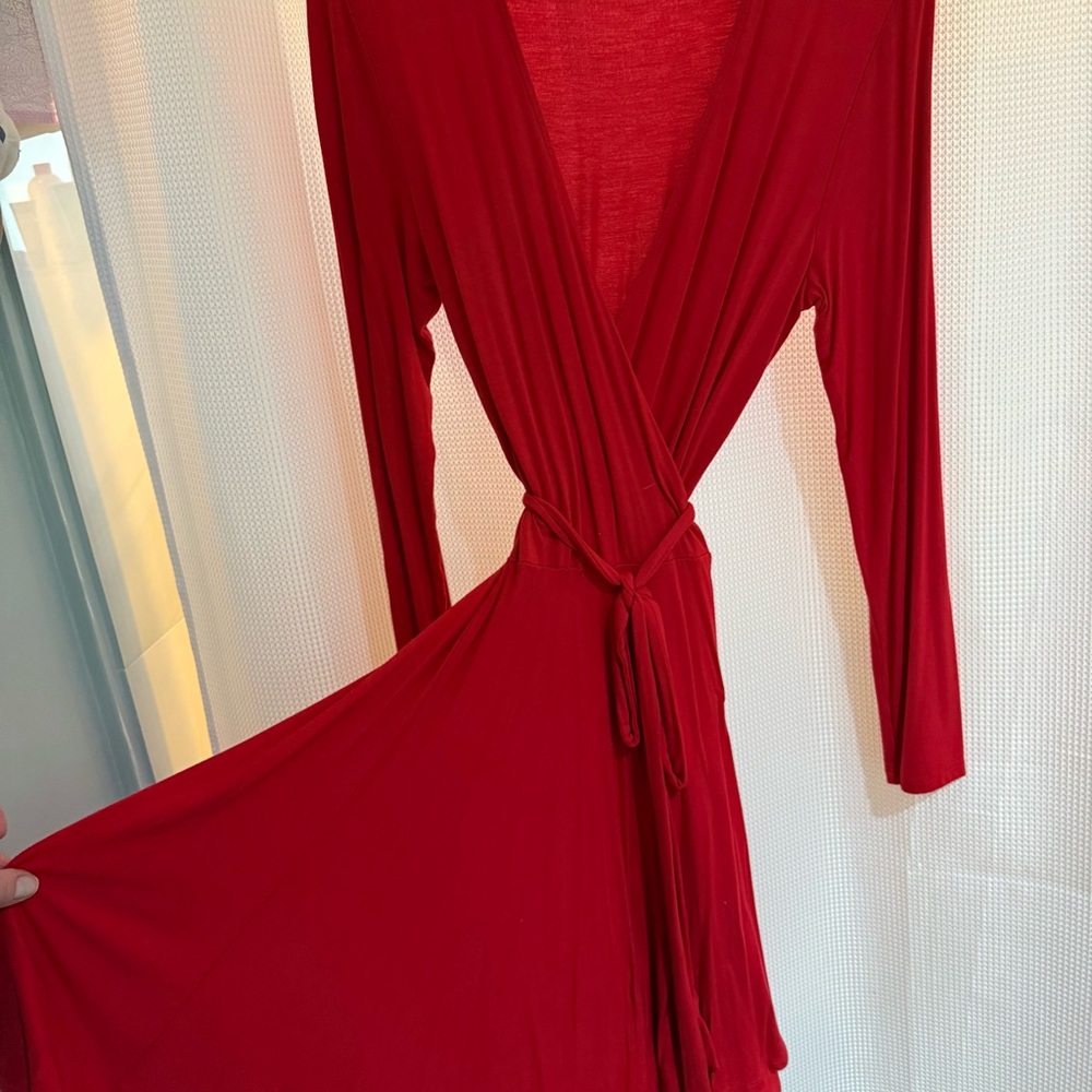 Yumi Kim Vibrant Red Long Sleeve Wrap Dress, Large